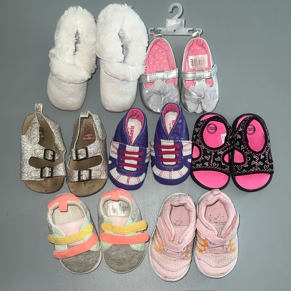 Bundle of Baby Girls Shoes, Slippers, Athletic Shoes Size 0-12 Months